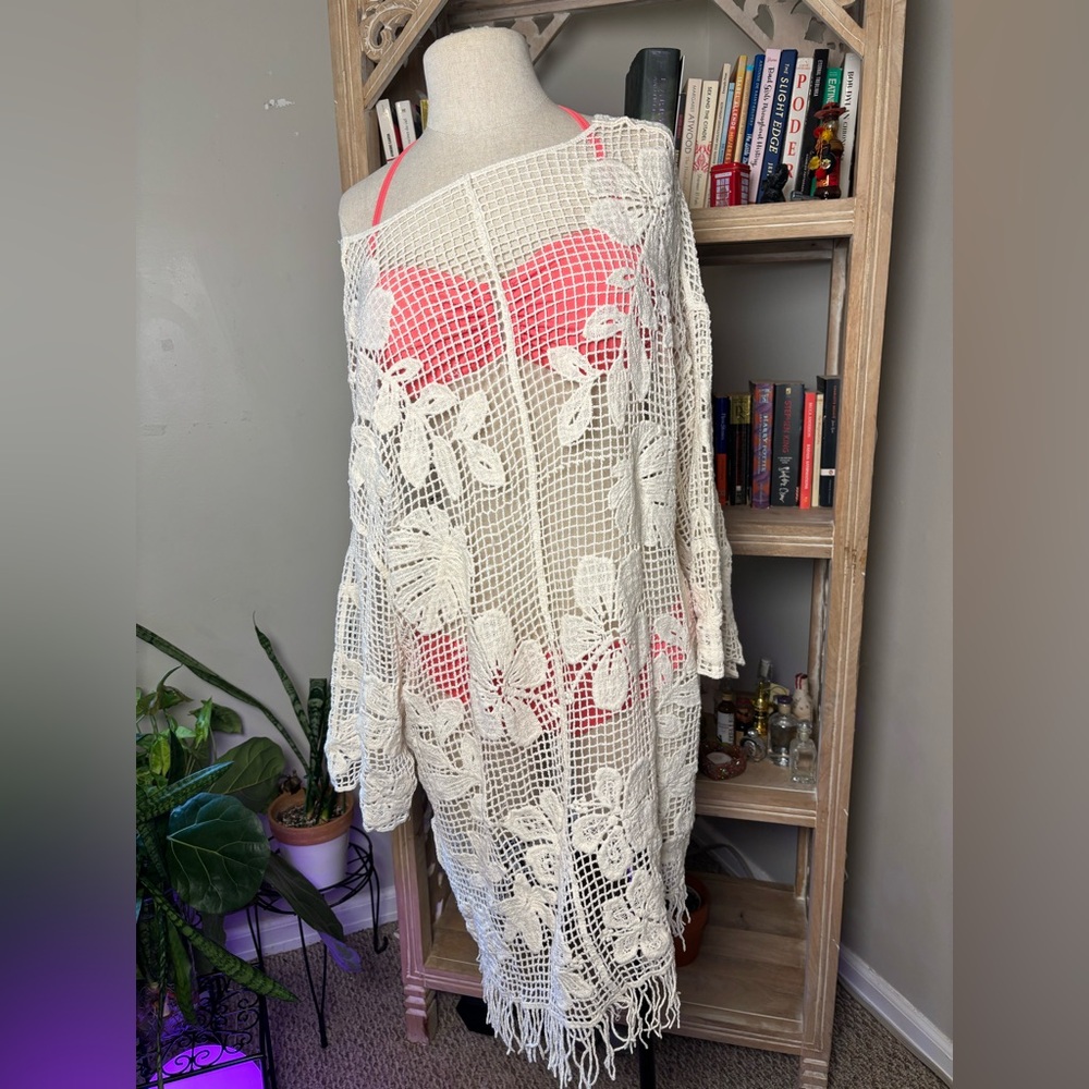White Crochet Cover-Up Cotton M L